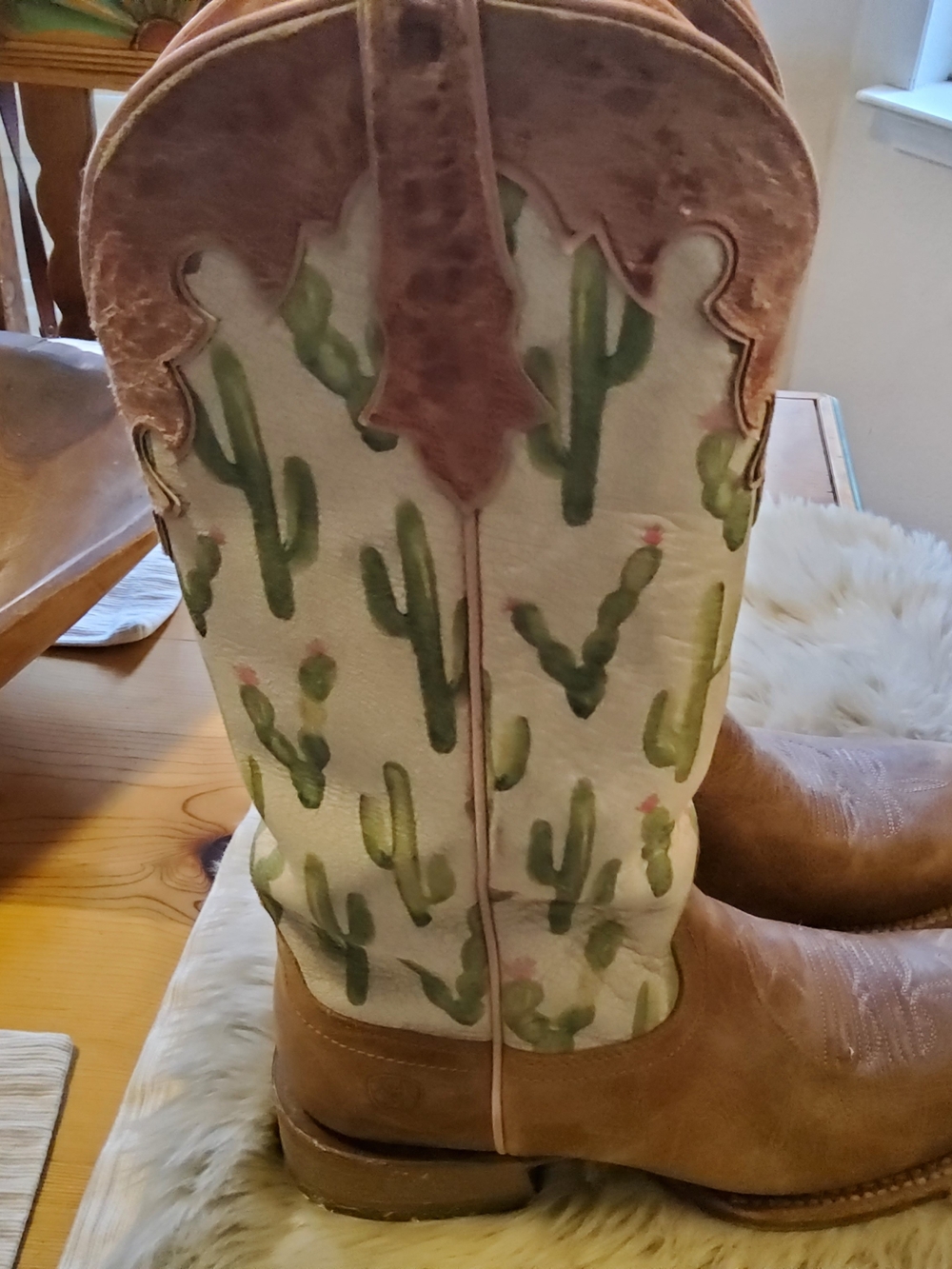 Ariat Brown and Green Cactus Embroidered Cowboy Boots - Picture 2 of 16